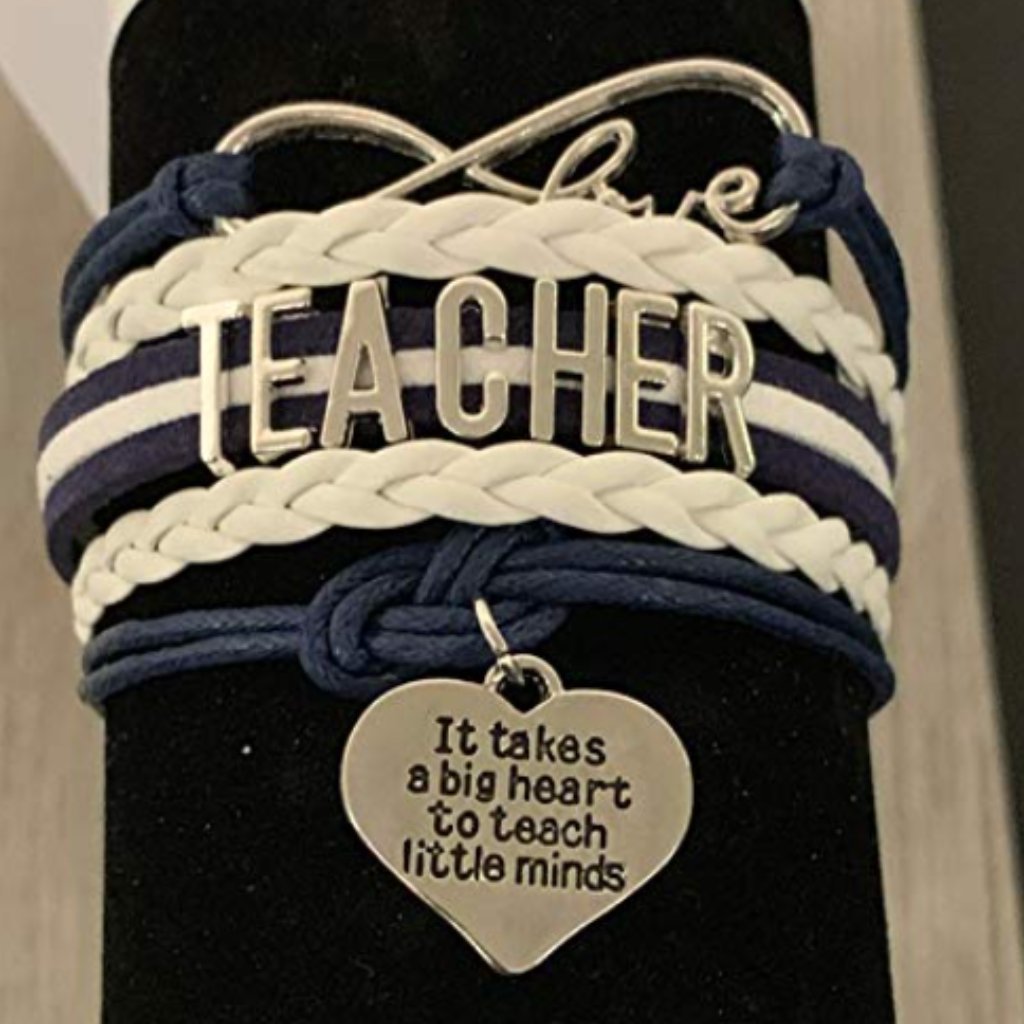 Teacher Charm Bracelet- It Takes A Big Heart To Teach Little Minds - Navy/White